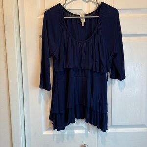 Navy Blue Discreet 3/4 Length Sleeve Flowy Top - Size XL